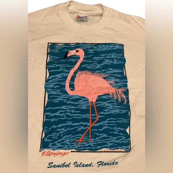Vintage 94’ Flamingo Sanibel Island Florida T-Shirt | White | Adult Medium - Picture 3 of 4